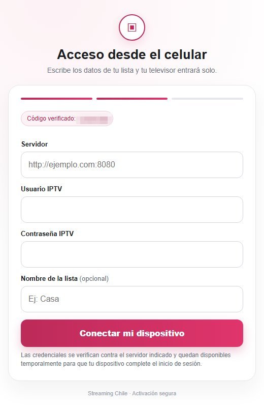 Página de activación de la app en el celular